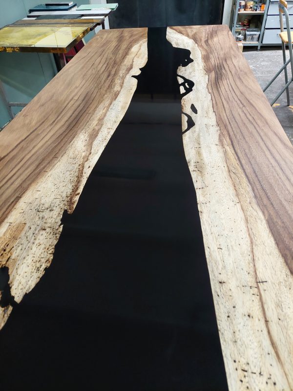 Amazing Parota table with black epoxy